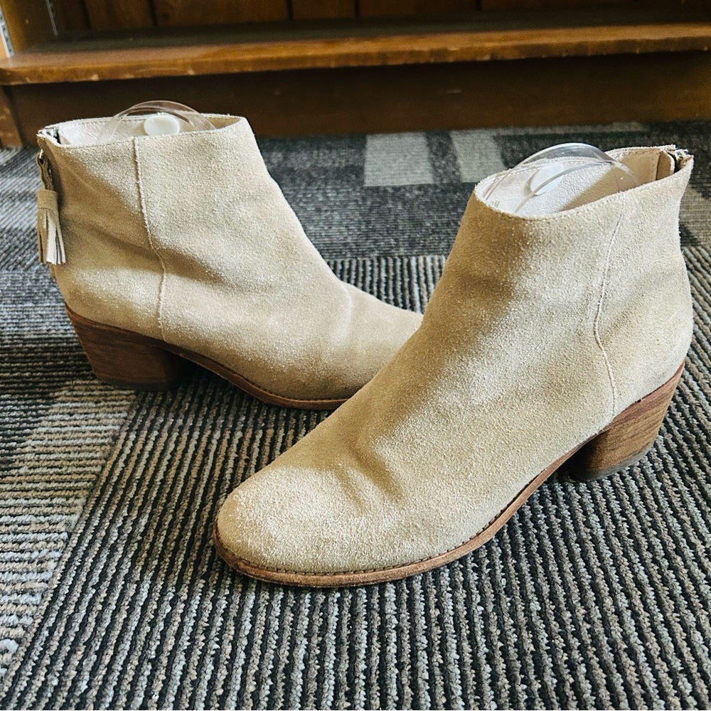 Calypso St. Barth X Matt Bernson Taupe Zip Tassel Suede Ankle Booties, size 8 M